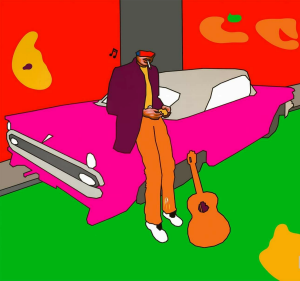 Syd Barrett and (pink) Pontiac Parisienne by Duggie Fields
