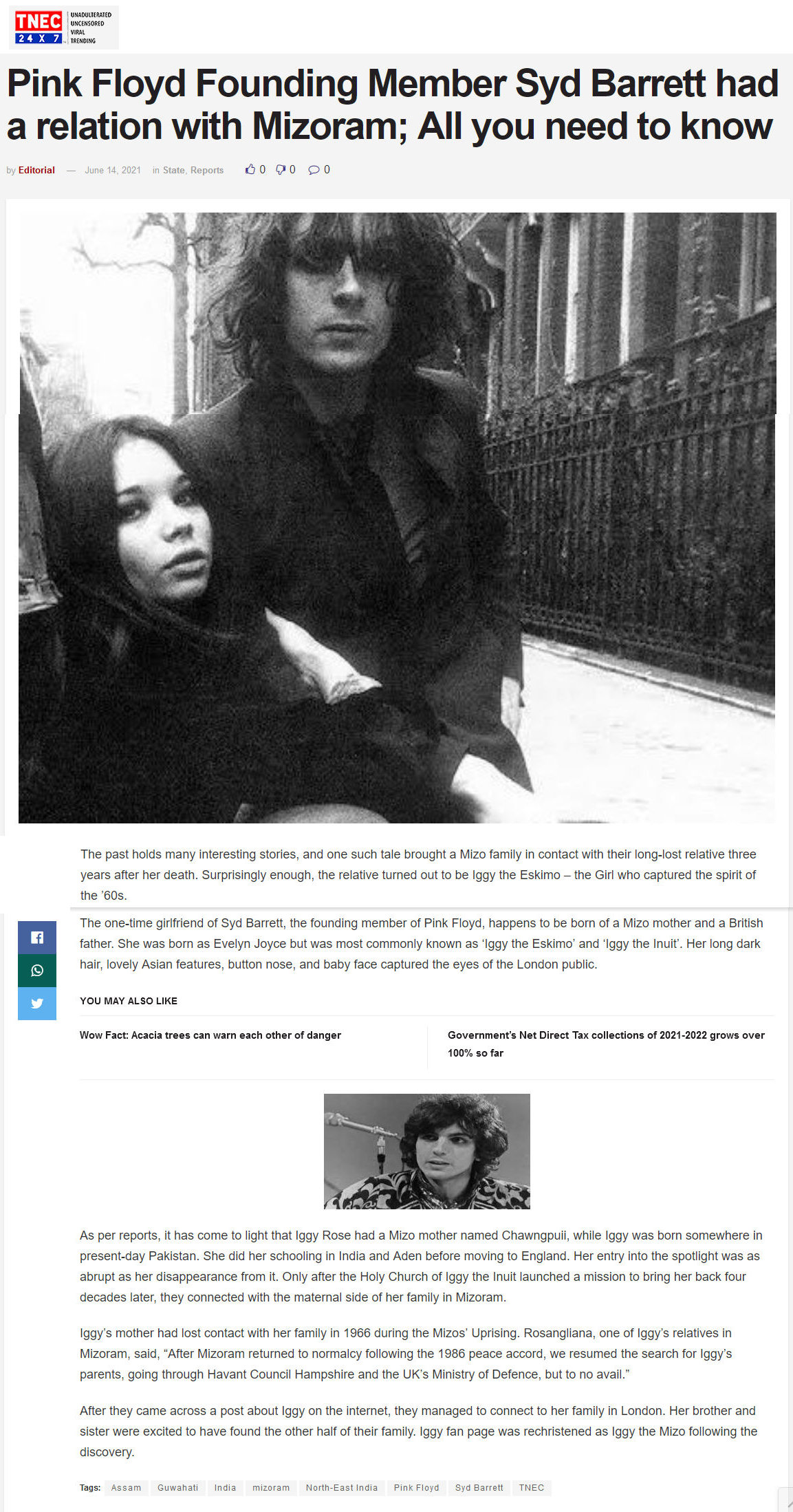Pink Floyd Founding Member Syd Barrett had a relation with Mizoram