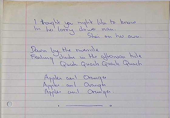 Apples and Oranges Syd Barrett Lyrics. Taken from Omega Auctions.